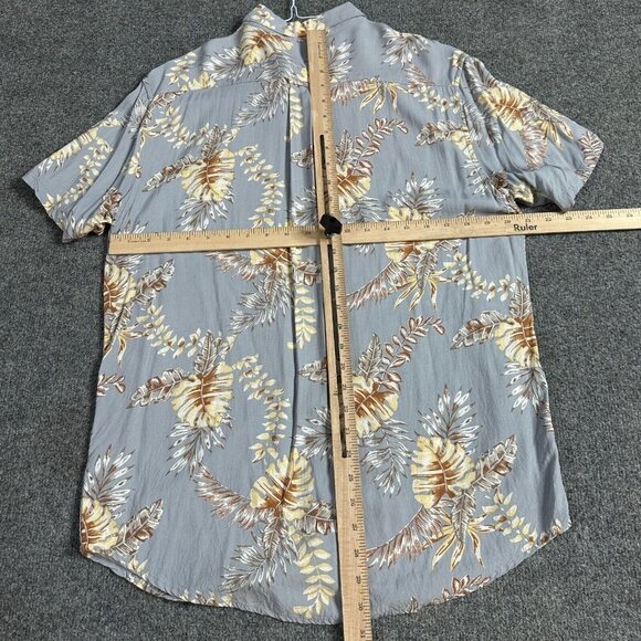 Rhythm Shirt XL Blue Floral Print All Over Short Sleeve 100% Rayon Huckberry - Picture 3 of 5